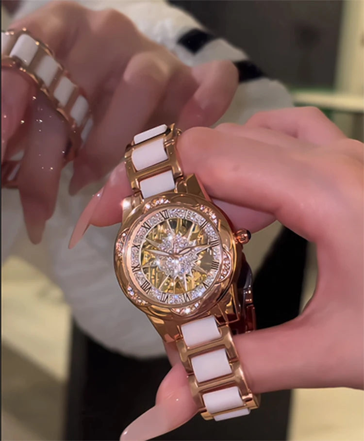 Reloj de Mujer Elegante 2026, Relojes de Pulsera con Esfera Circular Esqueletizada, Reloj de Cuarzo con Diamantes para Mujer, Relojes de Lujo de Moda para Novia