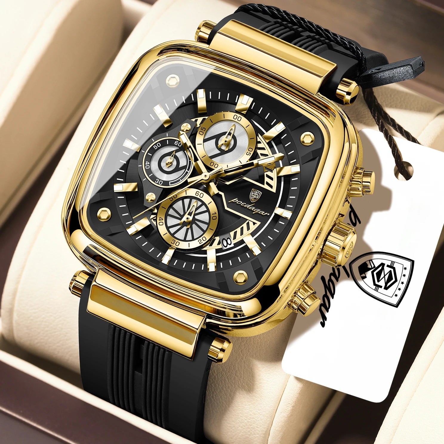 Reloj de lujo POEDAGAR para hombre, calendario, luminoso, resistente al agua, cronógrafo, deportivo, de silicona, reloj de cuarzo para hombre.
