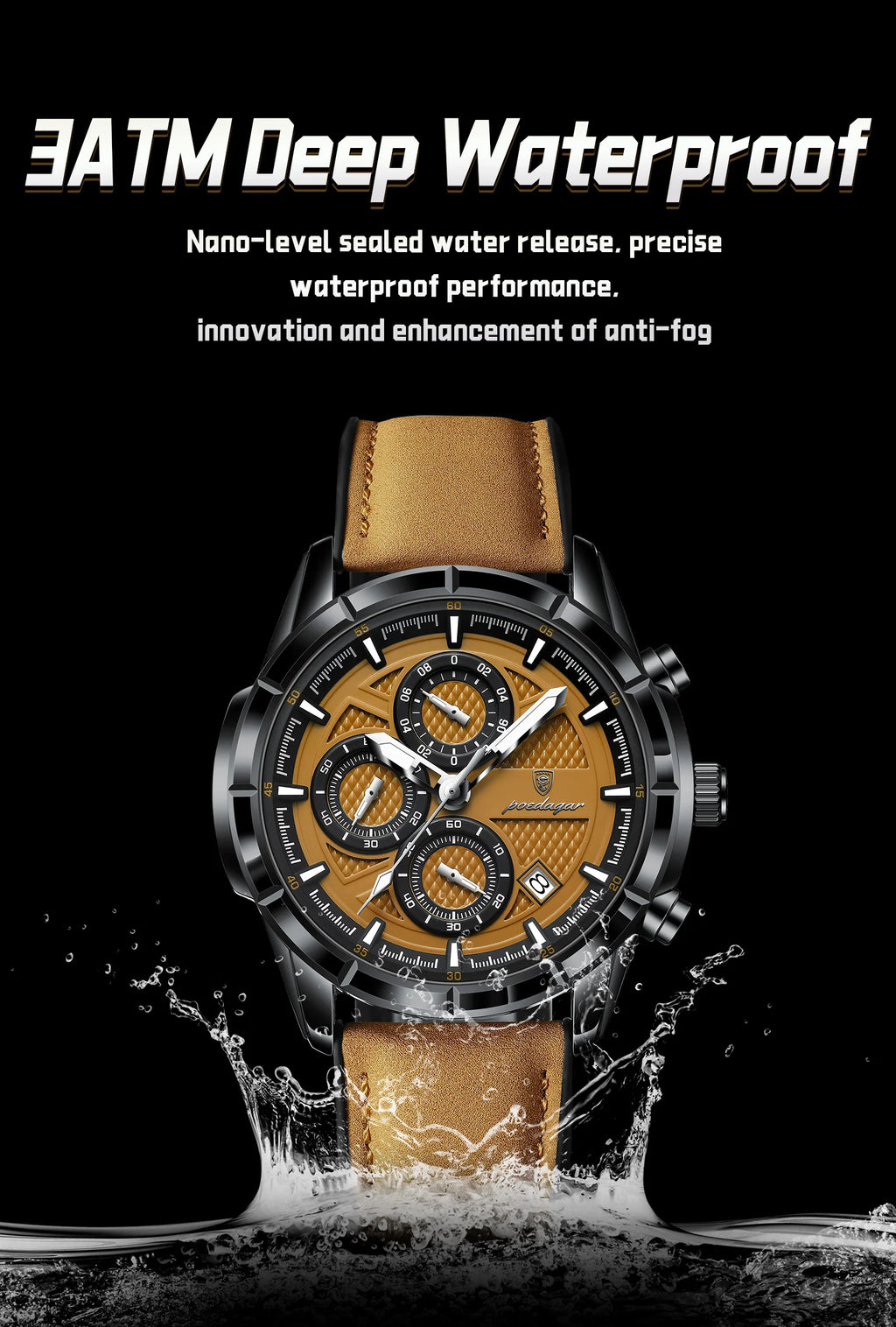 Reloj de pulsera POEDAGAR de lujo para hombre, relojes de cuarzo de cuero originales para hombre, cronógrafo con fecha, reloj luminoso resistente al agua para hombre + caja