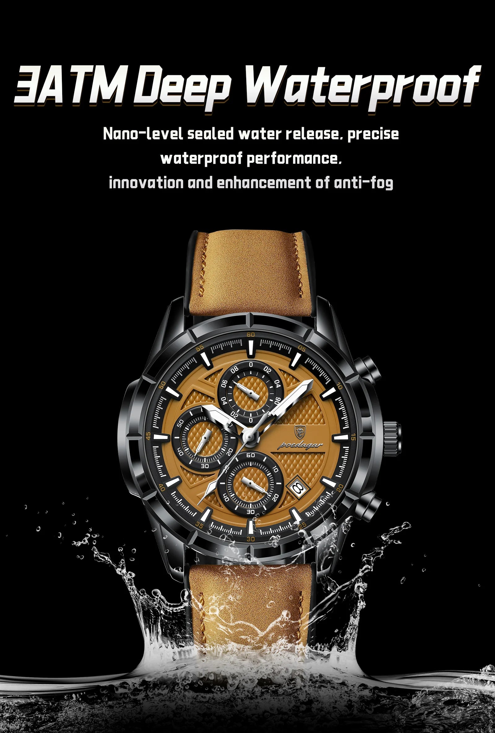 Reloj de pulsera POEDAGAR de lujo para hombre, relojes de cuarzo de cuero originales para hombre, cronógrafo con fecha, reloj luminoso resistente al agua para hombre + caja
