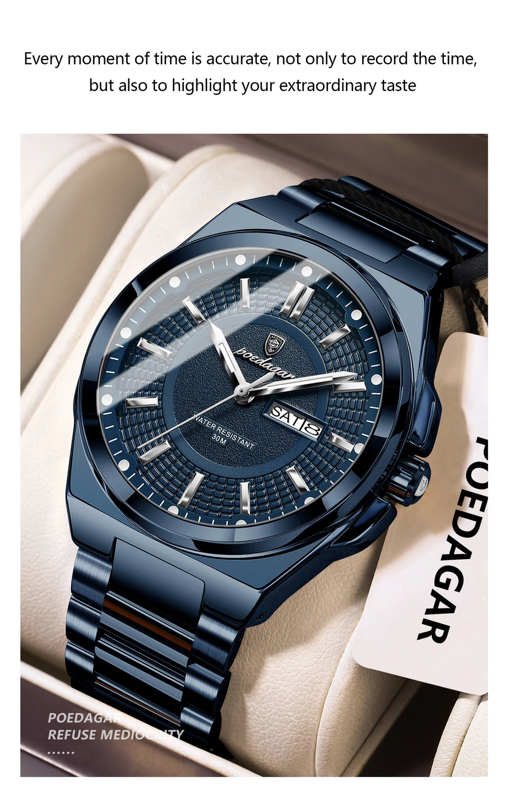 Reloj deportivo POEDAGAR Original para hombre, Reloj de pulsera de cuarzo con fecha y semana de lujo para hombre, relojes luminosos resistentes al agua de acero inoxidable para hombre