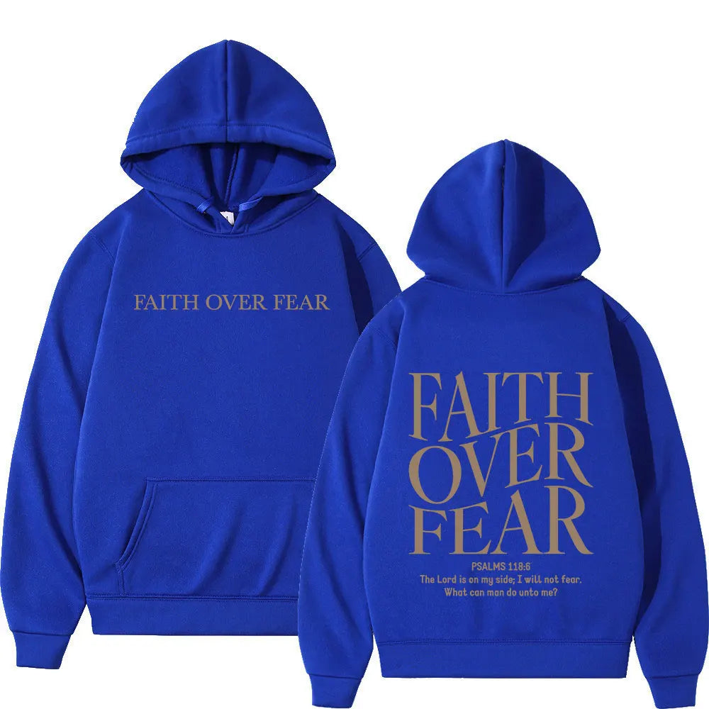 Faith Over Fear-sudaderas con capucha para hombres y mujeres, sudaderas con capucha de lana de gran tamaño, moda Harajuku, versículo de la Biblia de Jesús, Otoño e Invierno