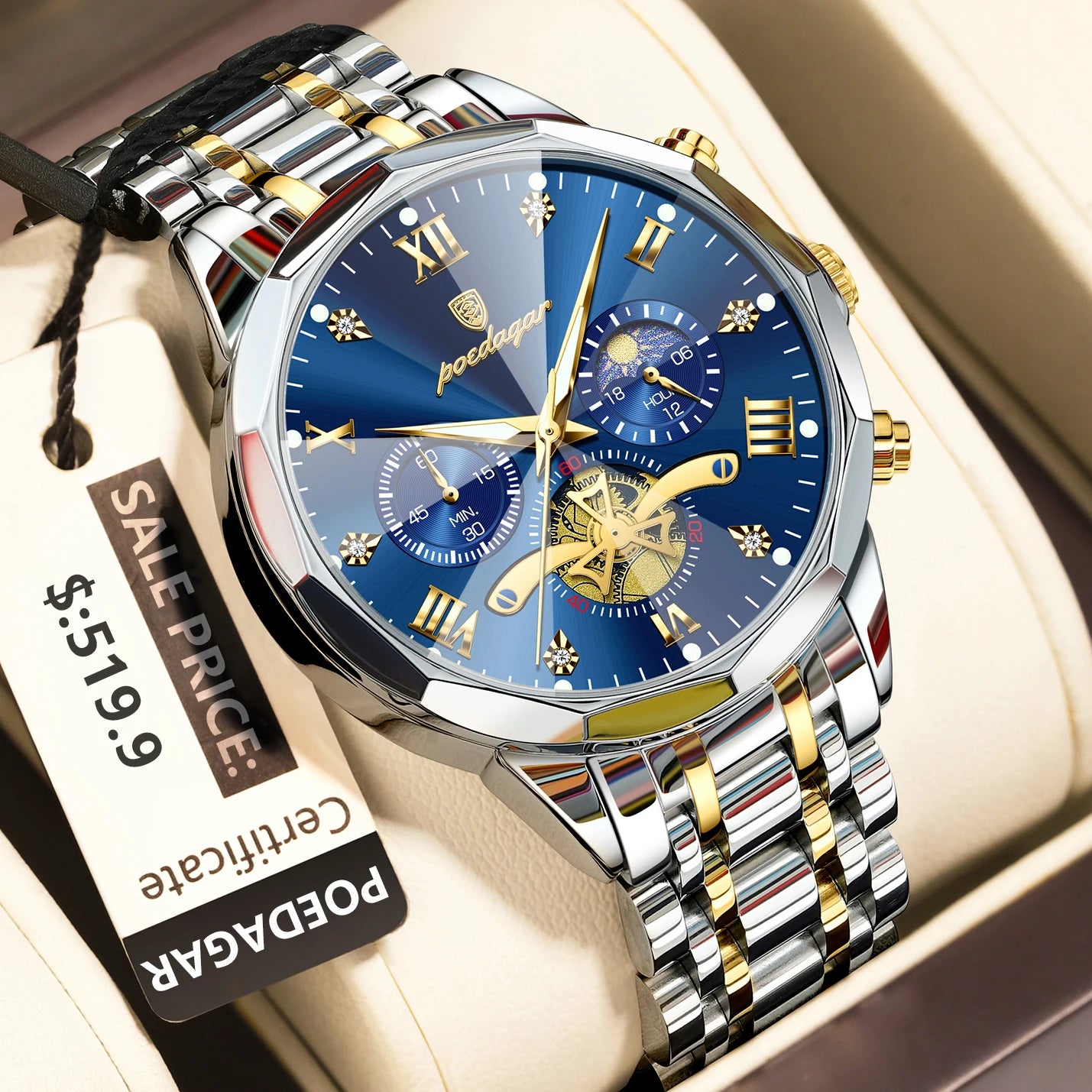 Reloj POEDAGAR de lujo para hombre, Reloj de pulsera Original resistente al agua con cronógrafo luminoso para hombre, relojes de cuarzo de acero inoxidable para hombre