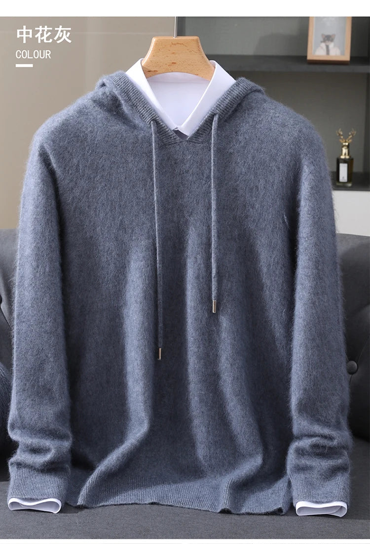 Jersey nuevo para hombre, suéter de cachemira de visón 100%, suéter informal de punto de negocios para otoño e invierno, suéter con capucha y cuello redondo para hombre, mangas completas