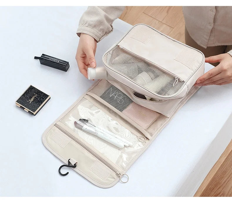 Bolsa de maquillaje de viaje, organizador de artículos de tocador impermeable, Neceser de alta calidad para mujer, bolsa de lavado con gancho para baño, bolsa de almacenamiento con gancho