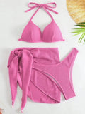 Con falda, Bikini arrugado con copa de sujetador, traje de baño femenino, traje de baño para mujer, conjunto de Bikini de tres piezas, traje de baño Push Up, ropa de playa para nadar