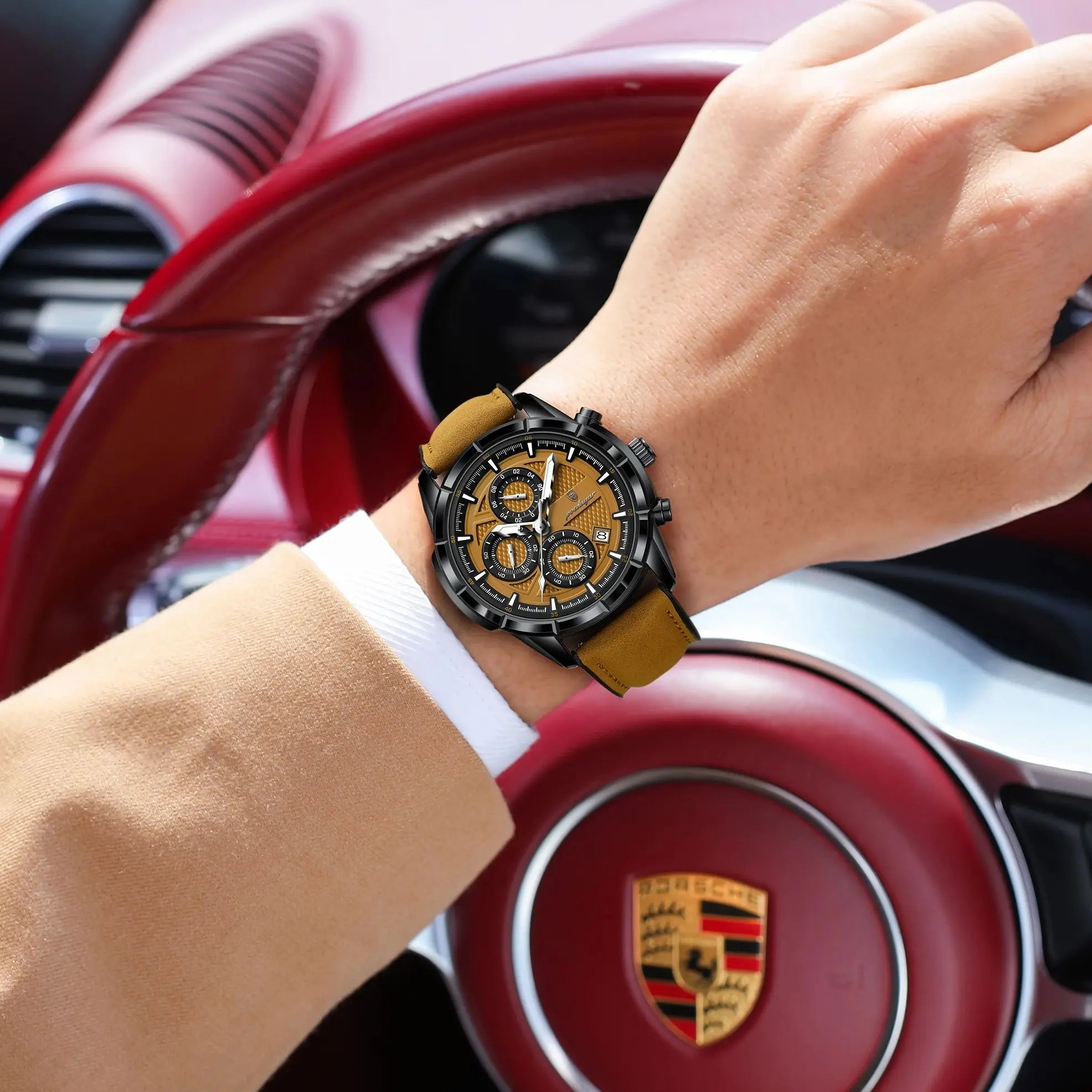 Reloj de pulsera POEDAGAR de lujo para hombre, relojes de cuarzo de cuero originales para hombre, cronógrafo con fecha, reloj luminoso resistente al agua para hombre + caja