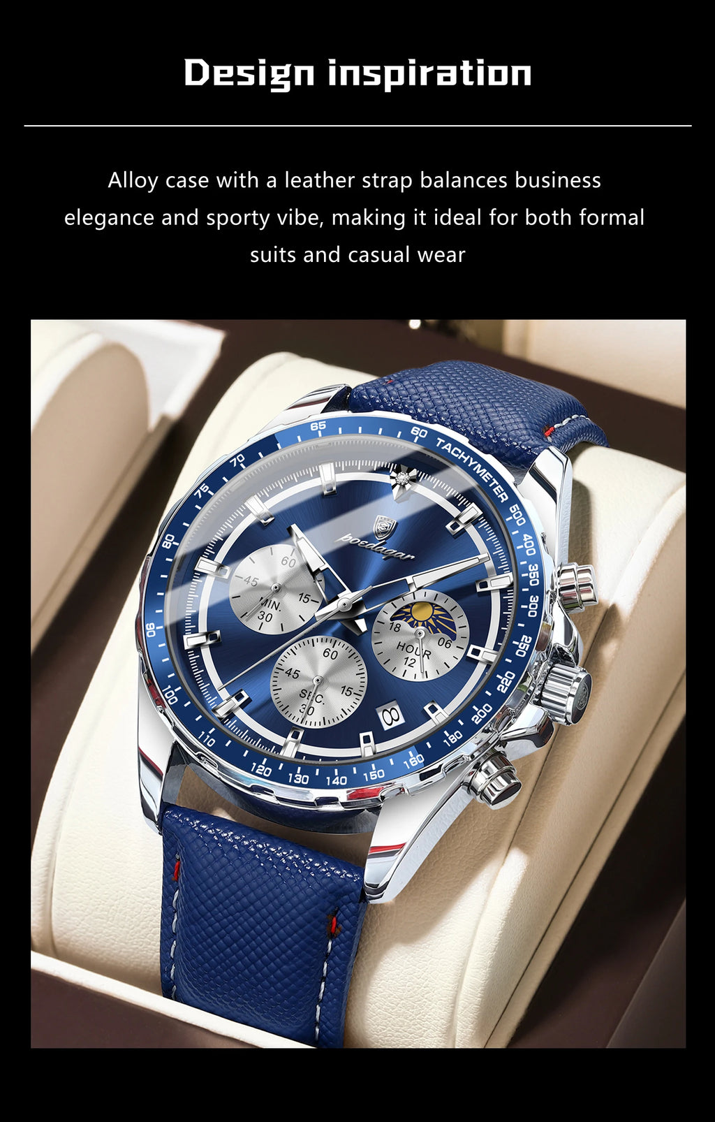 POEDAGAR Original Fashion Men Clock Luminous Waterproof Chronograph Date Man Wristwatch Leather Quartz Sport Men's Watches Reloj