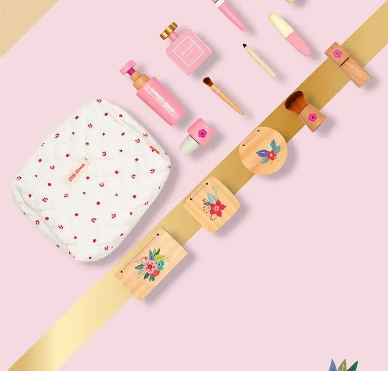 Juguete de Maquillaje de Imitación para Niñas, Set de Maquillaje de Madera para Jugar a Disfrazarse, Regalo con Bolsa de Maquillaje