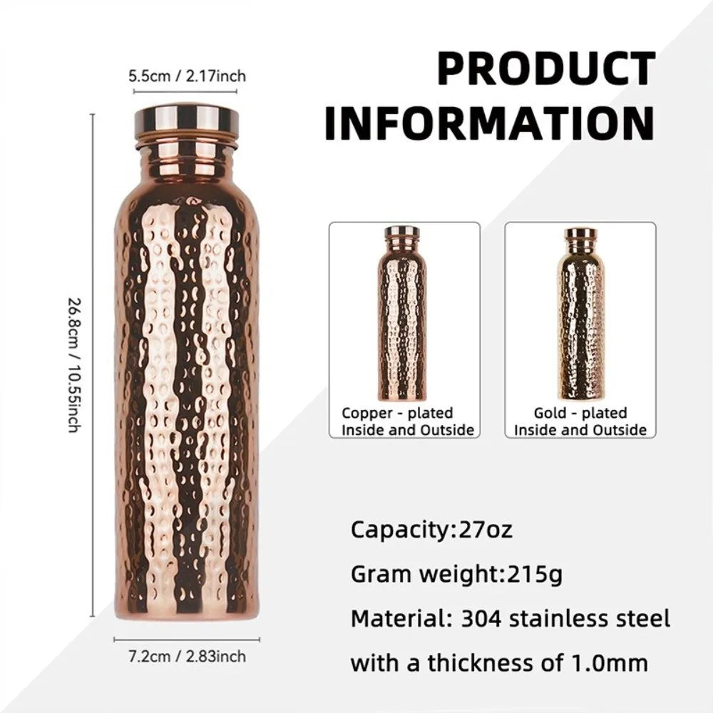 Botella de Agua de Cobre de 800 ml   Apertura de la tapa con un solo clic   Aislamiento Térmico  Botella Deportiva a Prueba de Fugas    Base de Silicona Antideslizante