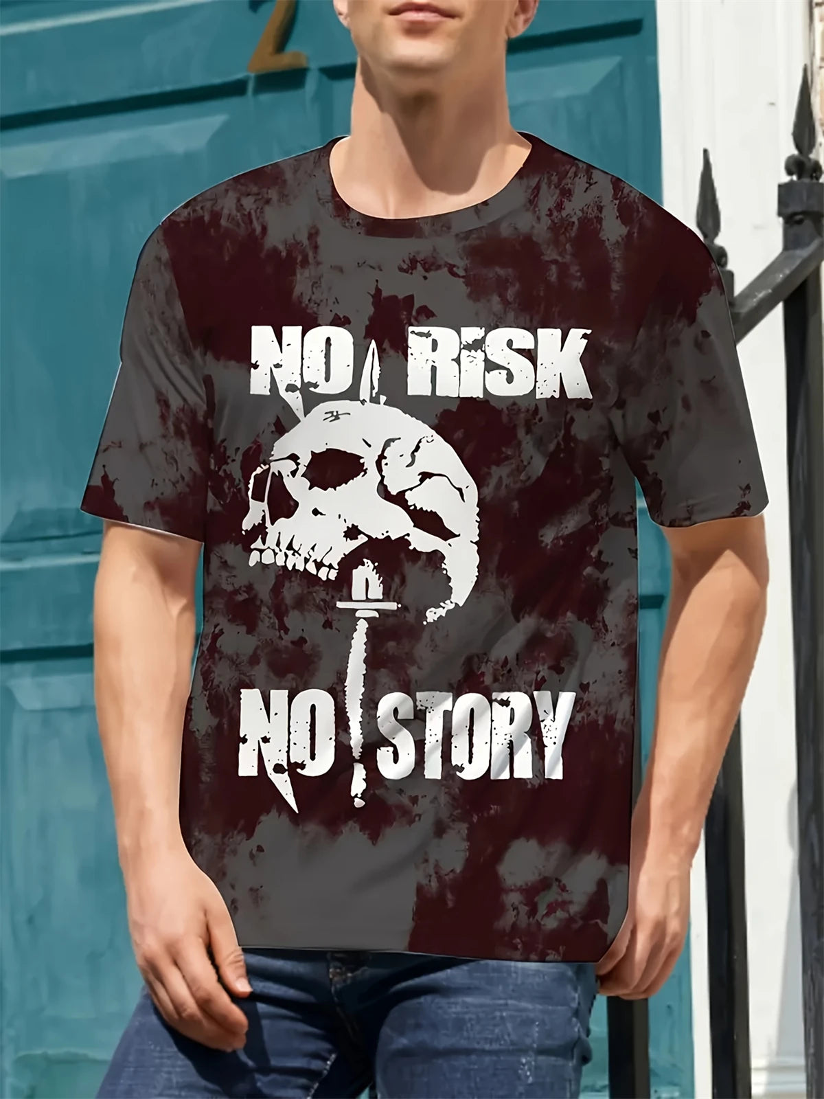 Camiseta de manga corta con estampado 3D de cabeza de calavera para hombre, camiseta de cuello redondo de estilo Punk, ropa de gran tamaño para exteriores de verano, novedad