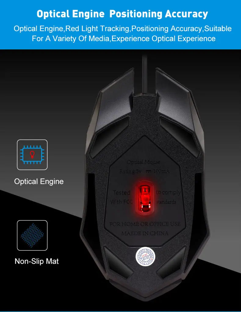 Mouse Gamer USB con Luz RGB – 1600 DPI, 4 Botones Programables, Cable 1.2m