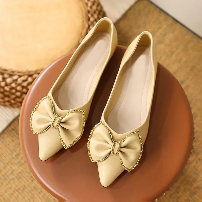 Zapatos planos con punta puntiaguda y lazo para mujer, calzado de oficina con tacón en promoción, estilo coreano, Popular, para vacaciones, Social, calzado para mujer joven