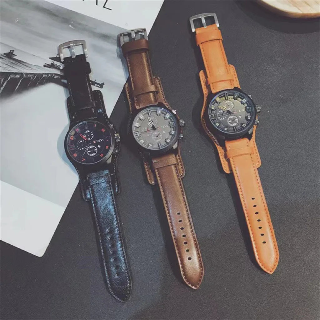 Reloj de Cuarzo para Hombre con Esfera Árabe, Correa de Cuero Informal, Relojes Deportivos con Calendario para Hombre