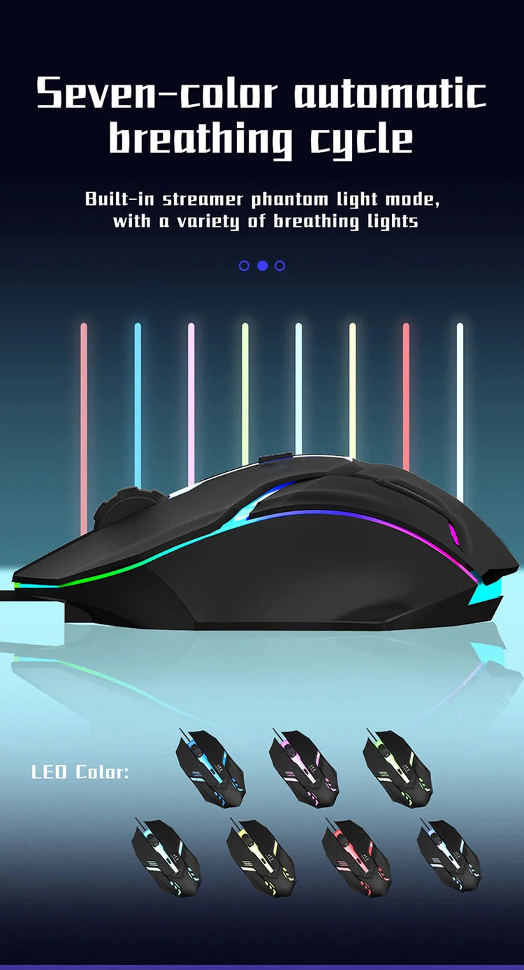 Mouse Gamer USB con Luz RGB – 1600 DPI, 4 Botones Programables, Cable 1.2m