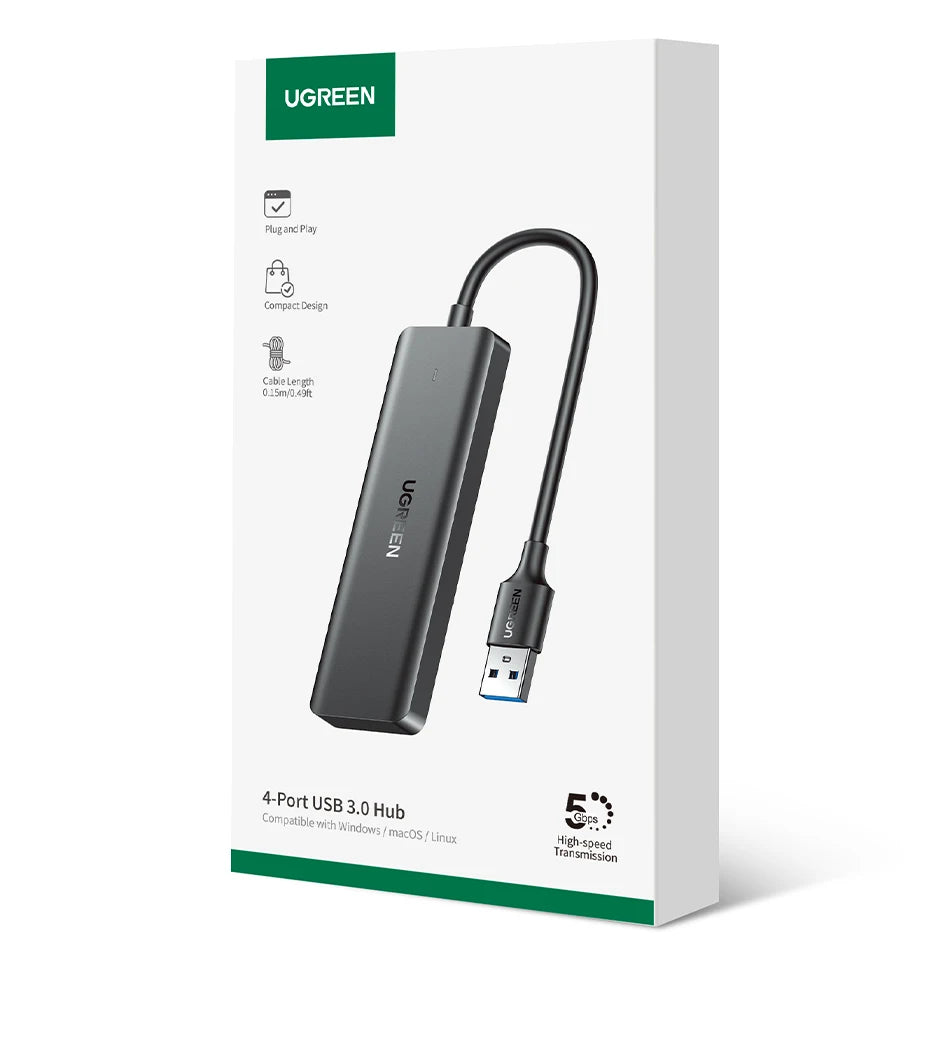 Hub USB 3.0 UGREEN 4 Puertos – 5Gbps, USB-C, Compatible con Mac, PC, Xbox, PS5