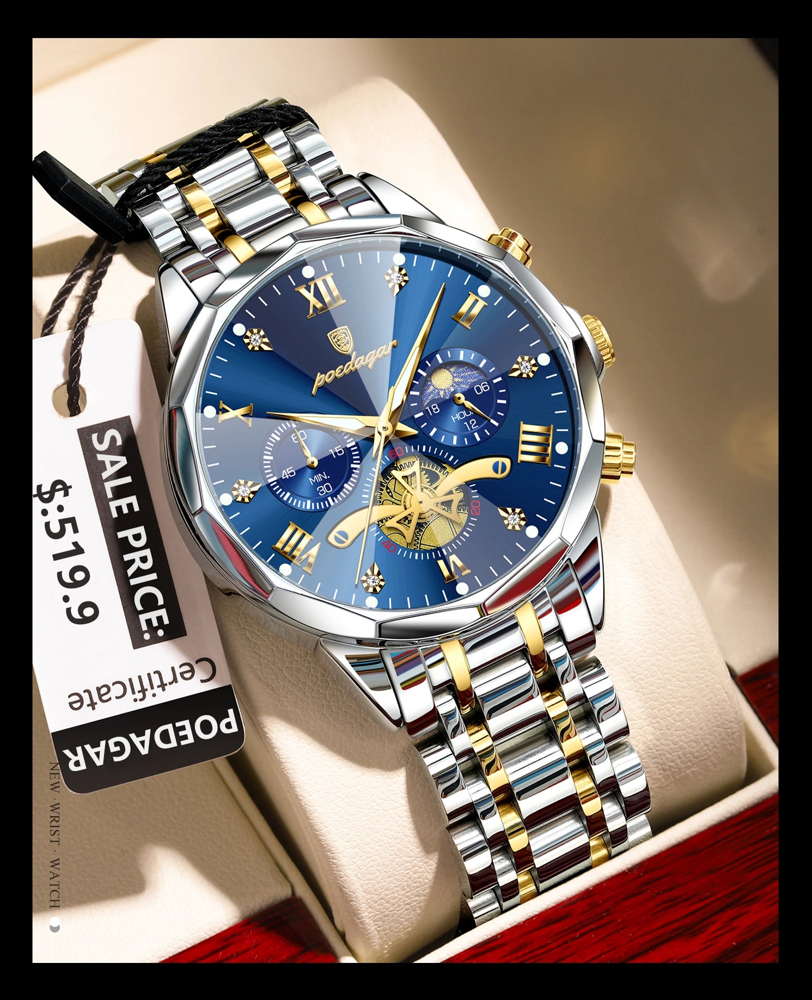 Reloj POEDAGAR de lujo para hombre, Reloj de pulsera Original resistente al agua con cronógrafo luminoso para hombre, relojes de cuarzo de acero inoxidable para hombre