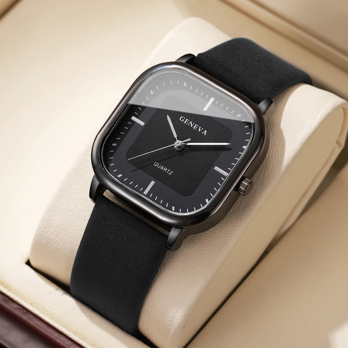 Relojes de hombre con esfera cuadrada a la moda, Reloj de cuarzo minimalista, Reloj de pulsera informal con correa de cuero, Reloj para Hombre (sin caja)