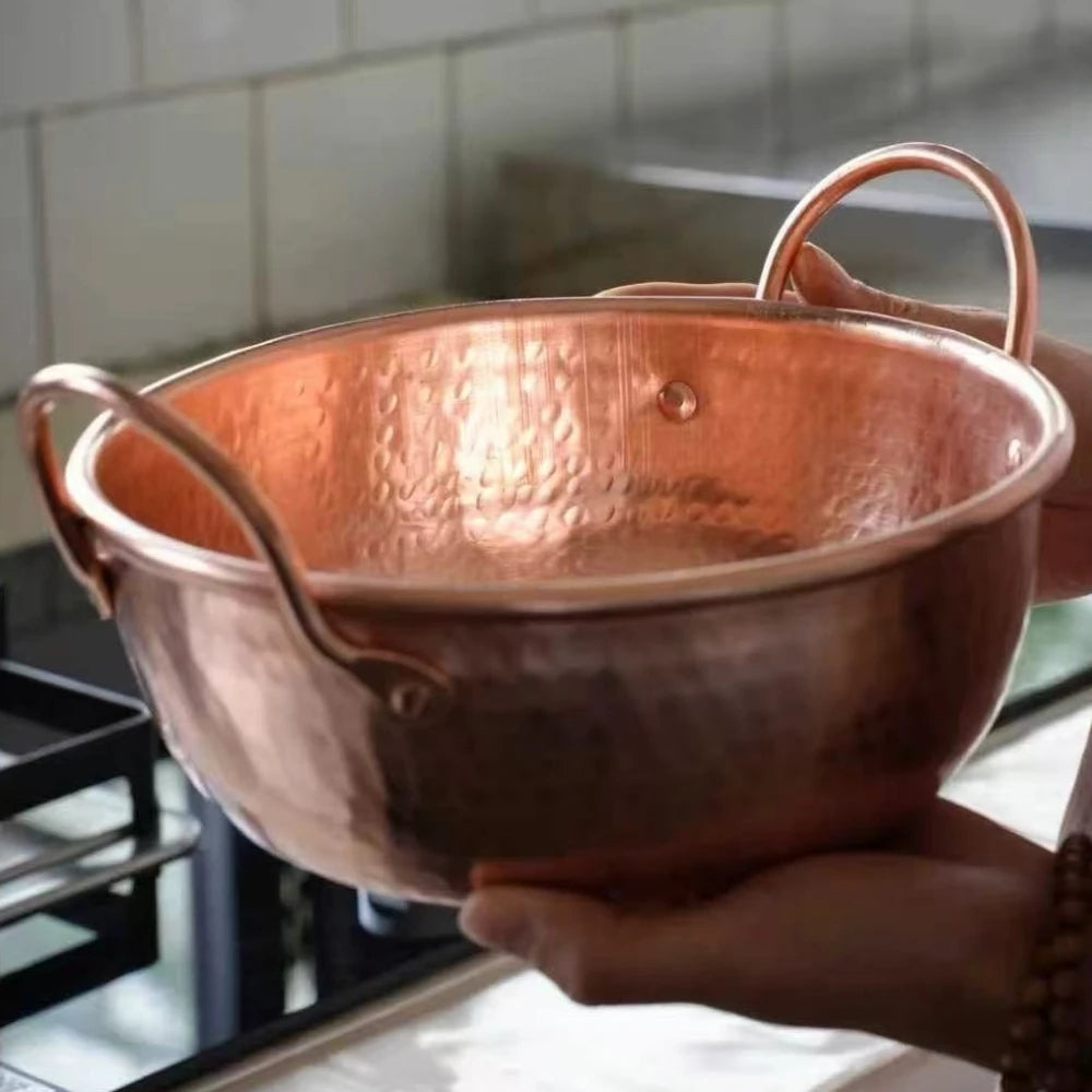 Olla de cobre vintage, olla de comida para acampar, utensilio de cocina, estofado de macarrão y estofado, textura de martillo hecha a mano, olla de mano de 20 cm