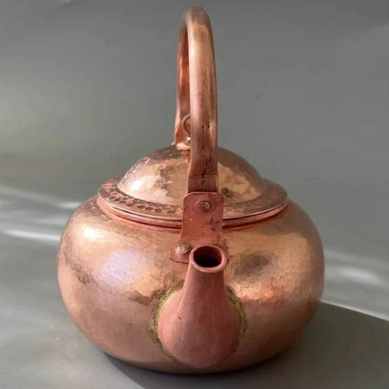 Cafetera de cobre Vintage, textura de martillo hecha a mano para acampar con tapa, hervidor portátil, tetera con filtro grueso resistente al calor