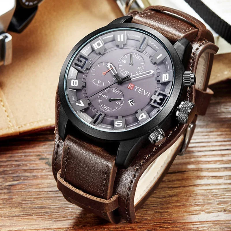 Reloj de Cuarzo para Hombre con Esfera Árabe, Correa de Cuero Informal, Relojes Deportivos con Calendario para Hombre