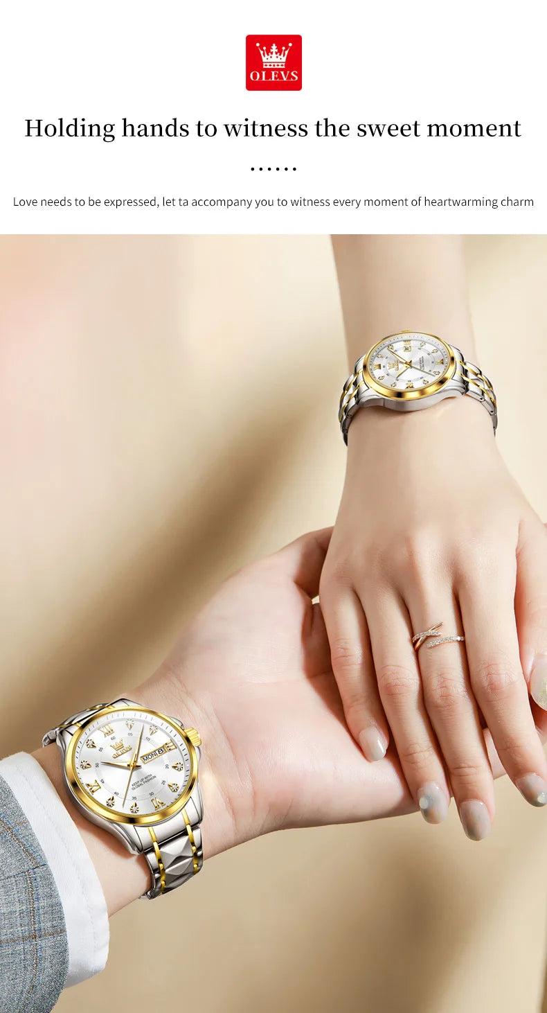 OLEVS, reloj de cuarzo Original superior para parejas, reloj de lujo con esfera de diamante a escala romana para hombres y mujeres, reloj de mano resistente al agua con correa de rombos