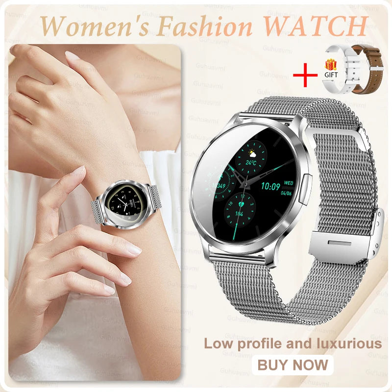 Nuevo reloj inteligente para mujer 1,32 "AMOLED pantalla completamente táctil Bluetooth llamada presión arterial IP68 impermeable NFC 7,3mm pulsera ultrafina