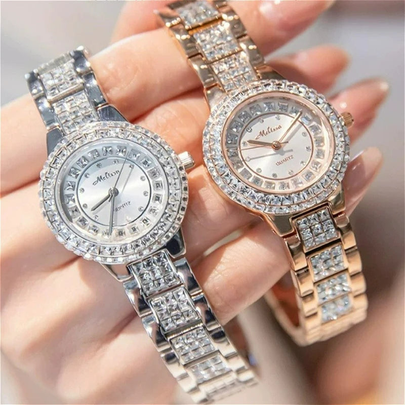 Reloj de Moda para Hombre y Mujer con Brillantes, Reloj de Cuarzo con Números Estilo Hip Hop, Reloj de Pulsera Elegante con Diamantes Completos, Regalo para Amigos y Parejas