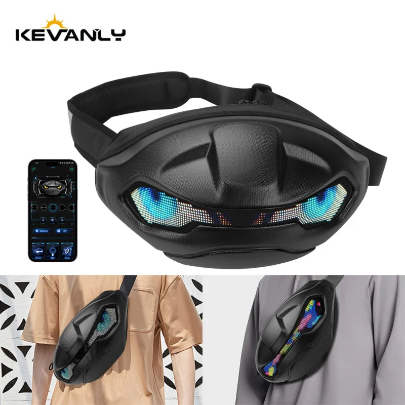 Bolso de Ciclismo Estilo Gargoyle Gris con Pantalla LED, Control por Aplicación, Resistente al Agua, Pantalla Dinámica, para Viajes