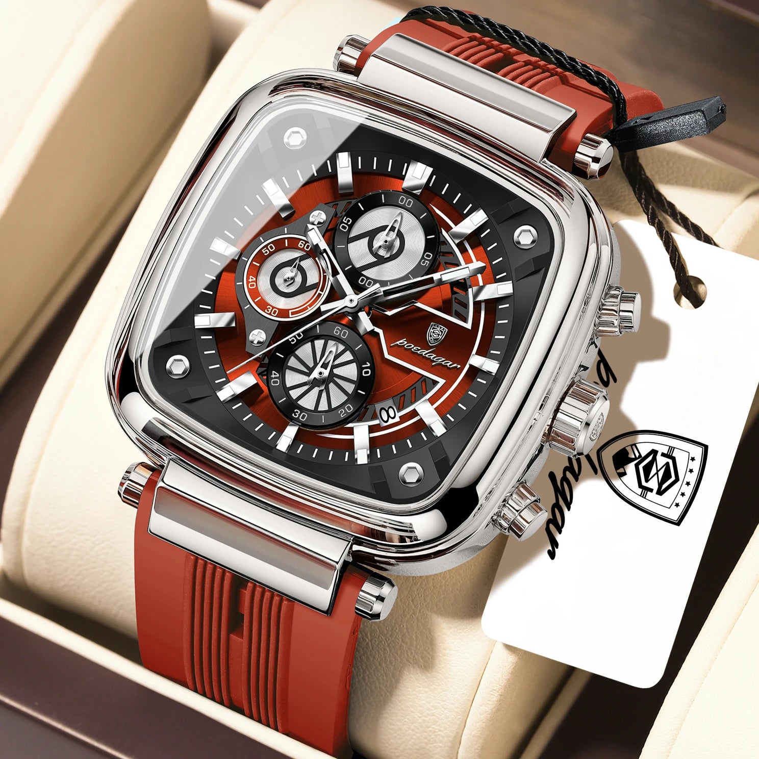 Reloj de lujo POEDAGAR para hombre, calendario, luminoso, resistente al agua, cronógrafo, deportivo, de silicona, reloj de cuarzo para hombre.