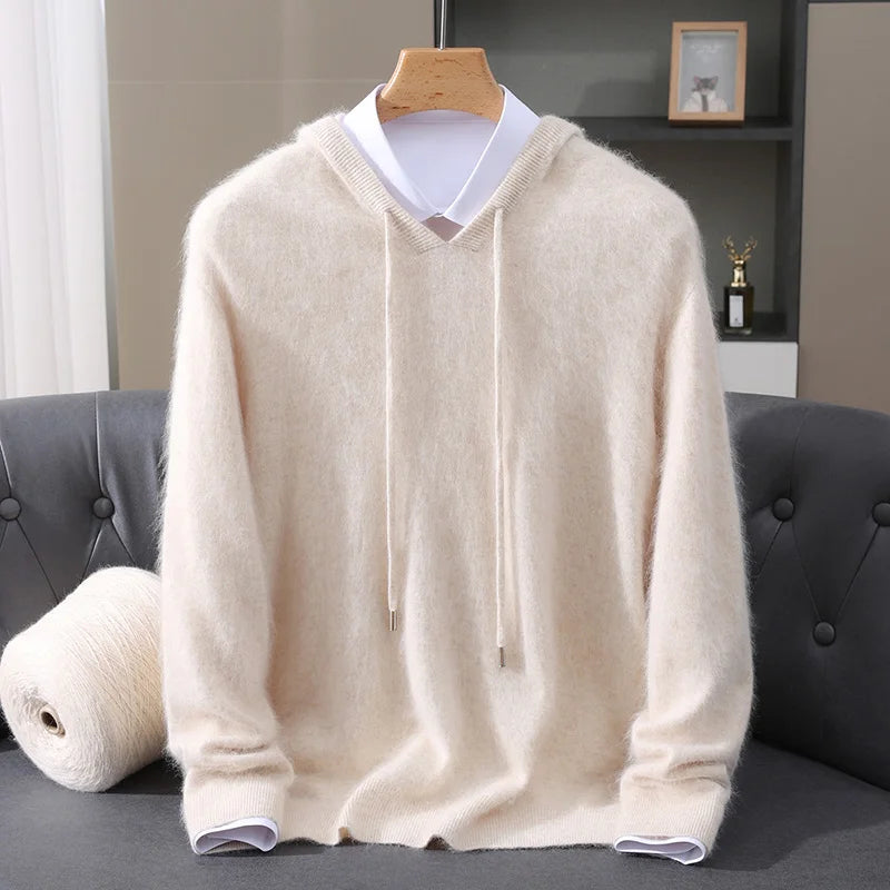 Jersey nuevo para hombre, suéter de cachemira de visón 100%, suéter informal de punto de negocios para otoño e invierno, suéter con capucha y cuello redondo para hombre, mangas completas