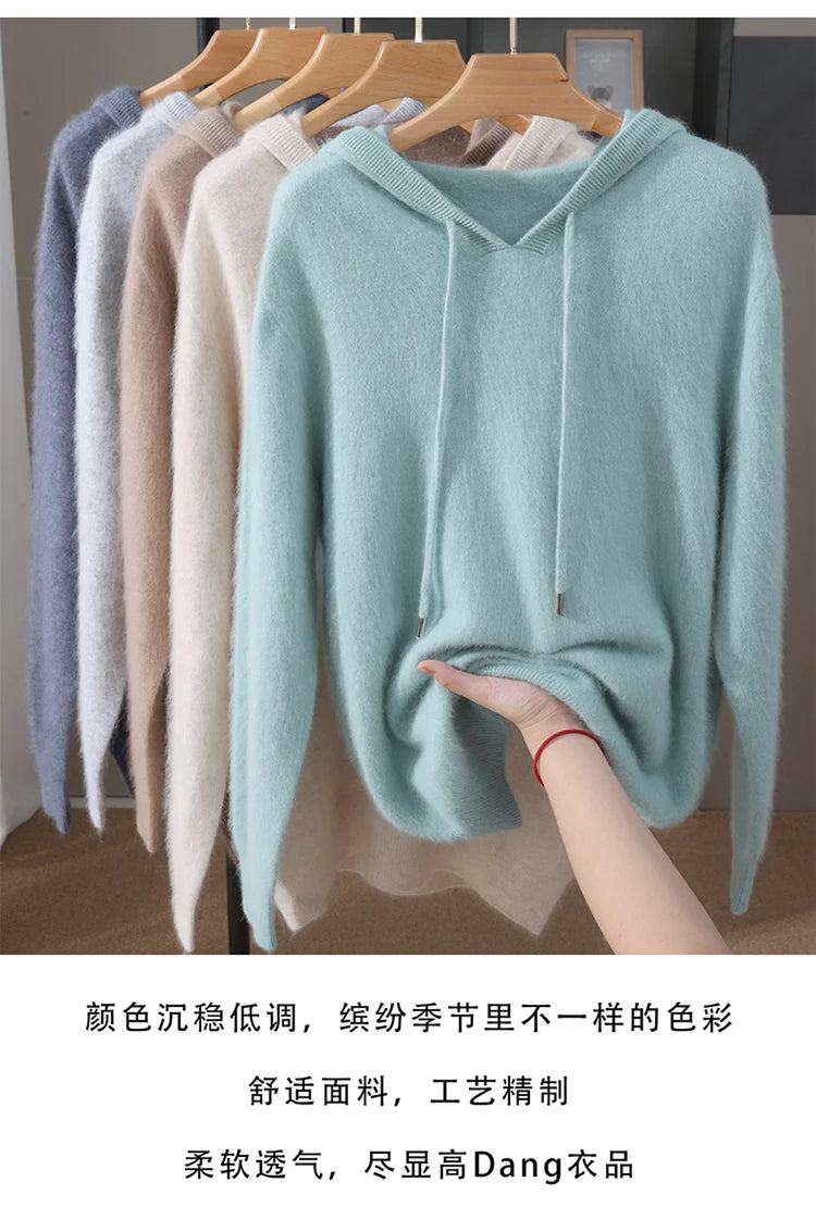 Jersey nuevo para hombre, suéter de cachemira de visón 100%, suéter informal de punto de negocios para otoño e invierno, suéter con capucha y cuello redondo para hombre, mangas completas