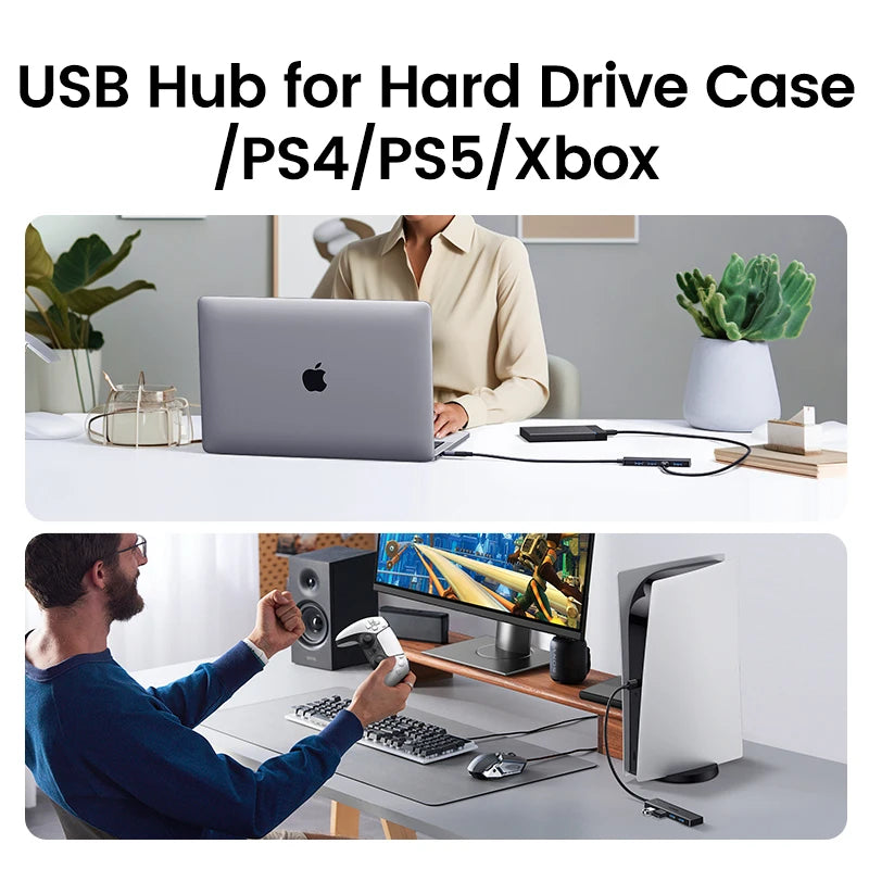 Hub USB 3.0 UGREEN 4 Puertos – 5Gbps, USB-C, Compatible con Mac, PC, Xbox, PS5