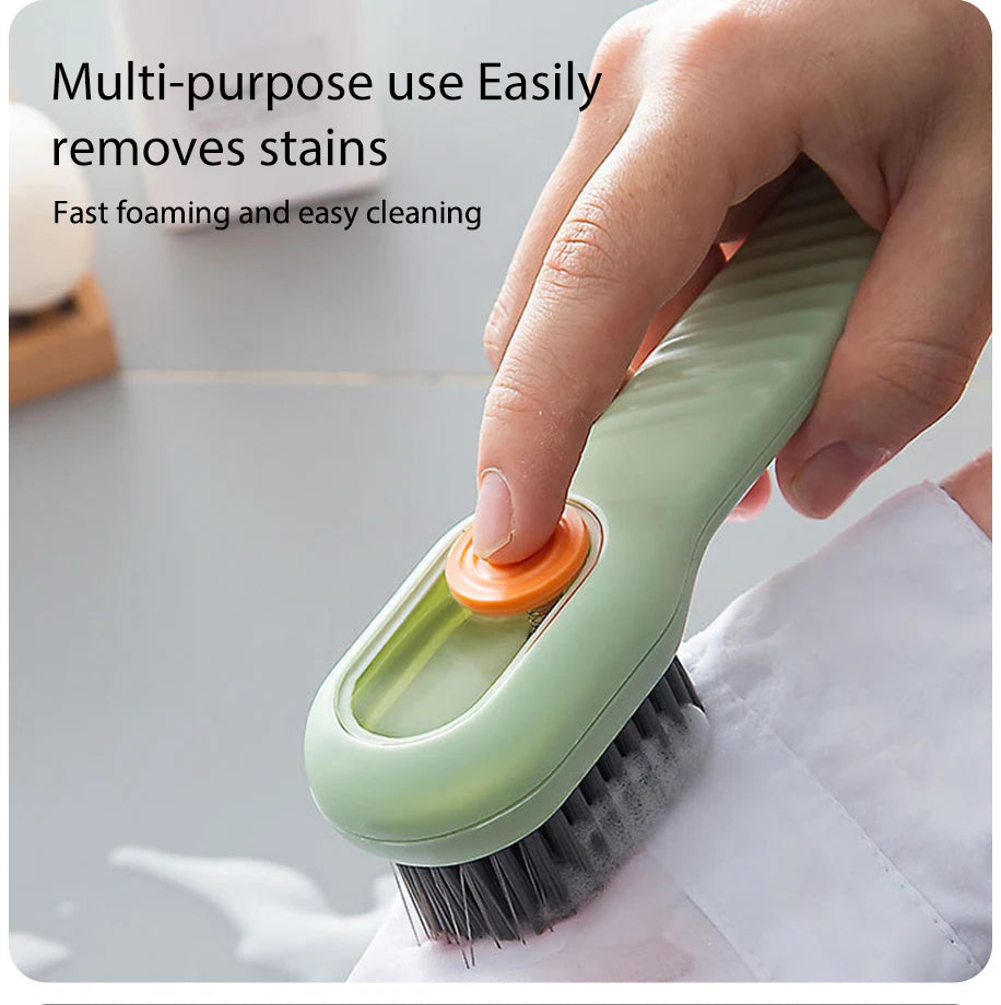 Cepillo de limpieza multifunción para zapatos, cepillo suave automático con dispensador de líquido, cepillo de mango largo para ropa, herramientas de limpieza para el hogar