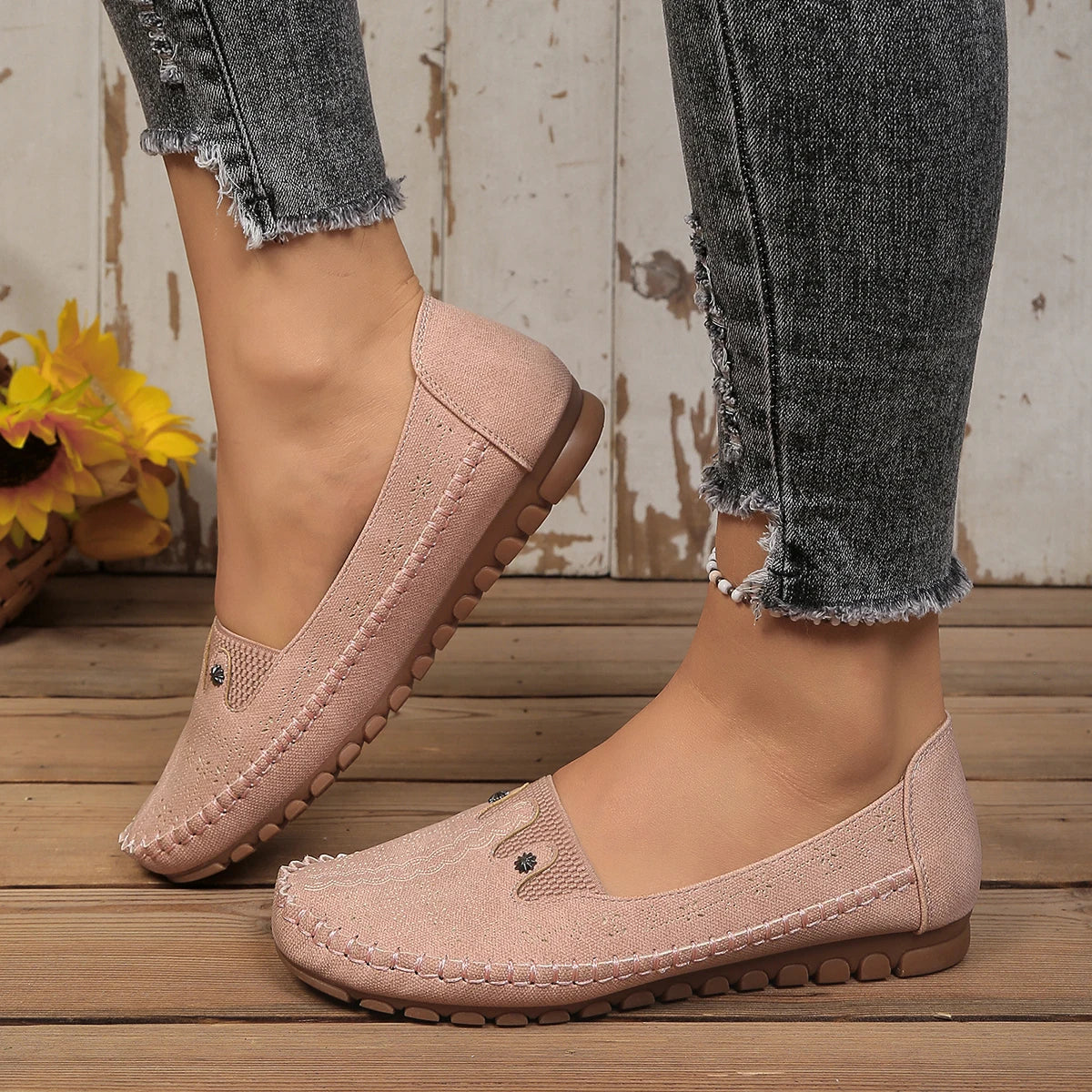 Goreyodoly, mocasines para mujer, diseño floral hueco, zapatos planos sin cordones, transpirables, ligeros, informales, para caminar, suaves y antideslizantes