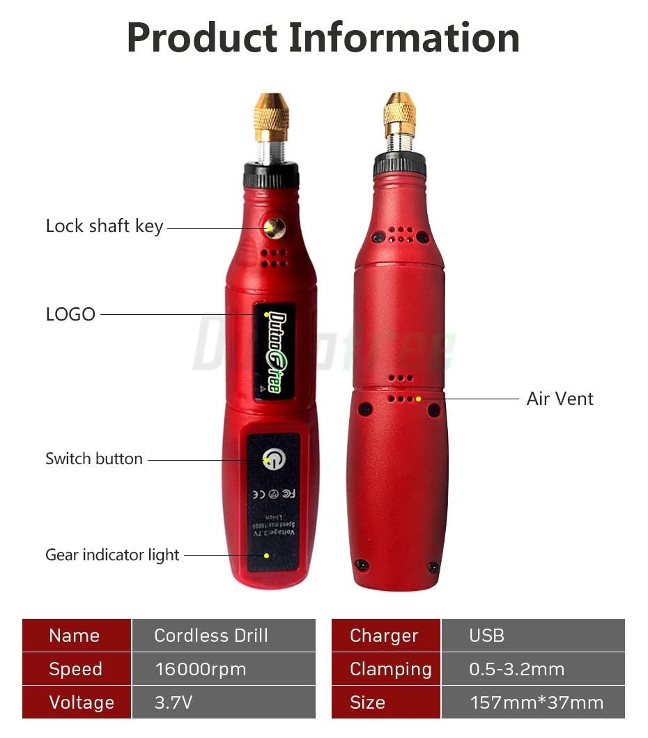 Mini taladro inalámbrico de 3,7 V, pluma de pulido y grabado, Kit de herramientas rotativas inalámbricas USB, pluma de grabado para carpintería, herramientas Dremel DIY 16000r