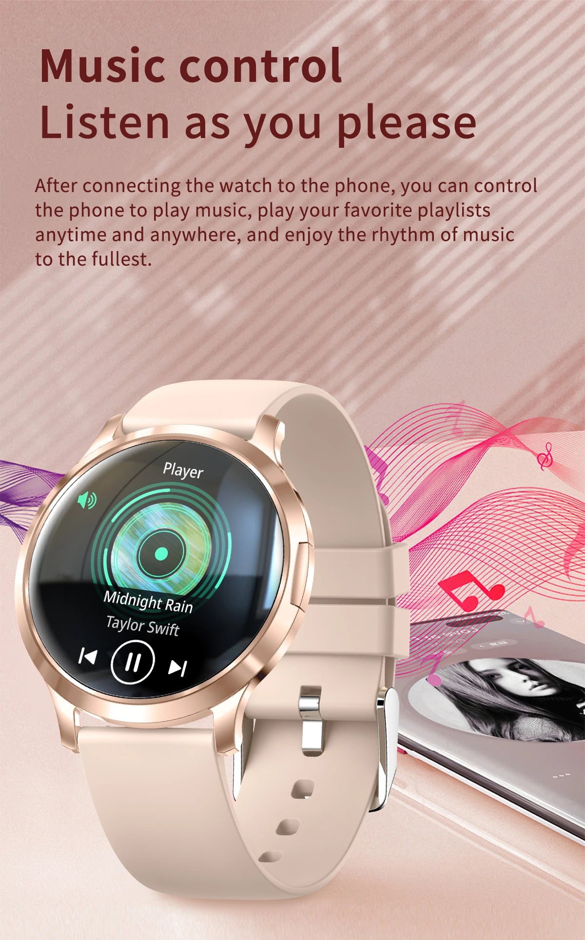 Nuevo reloj inteligente para mujer 1,32 "AMOLED pantalla completamente táctil Bluetooth llamada presión arterial IP68 impermeable NFC 7,3mm pulsera ultrafina