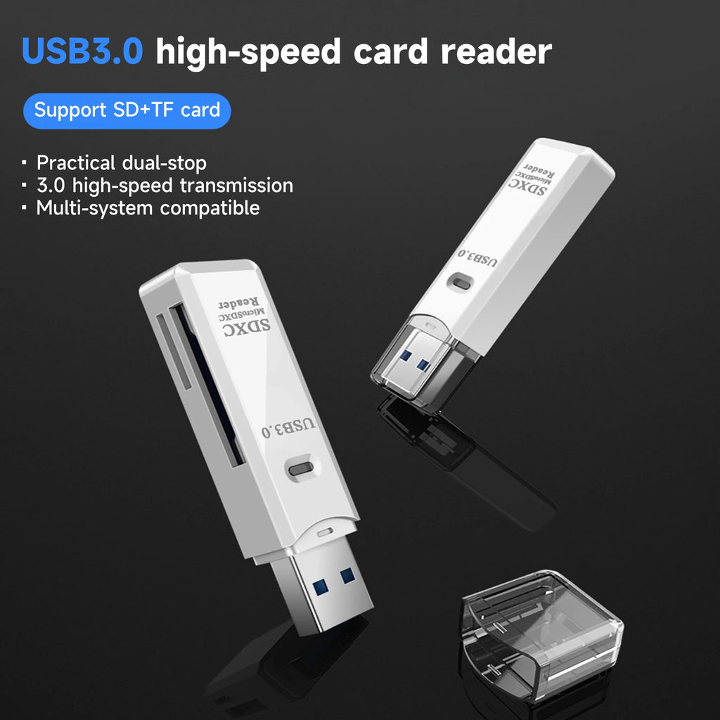 4-in-1 USB 3.0 Card Reader – High Speed TF/SD/Micro SD Adapter for PC & Laptop