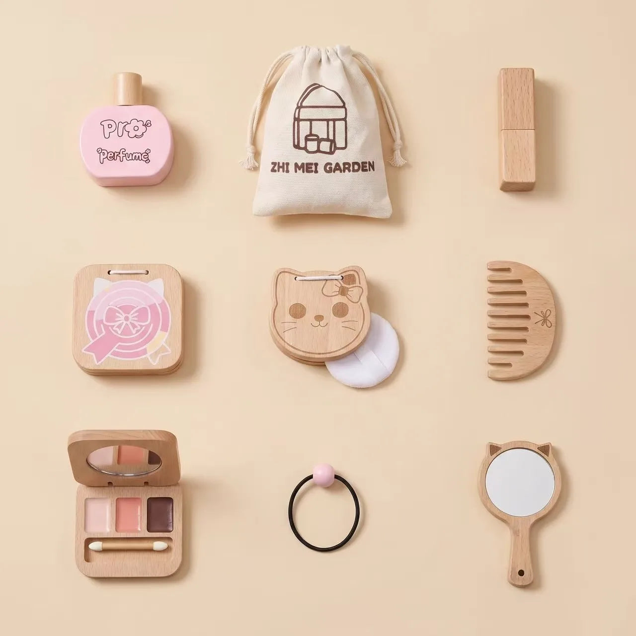 Juguete de Maquillaje de Imitación para Niñas, Set de Maquillaje de Madera para Jugar a Disfrazarse, Regalo con Bolsa de Maquillaje