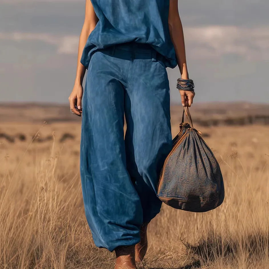 Conjuntos Casuales de Verano para Mujer, Conjunto de Dos Piezas de Color Sólido, Top sin Mangas y Pantalones Anchos, Conjunto Combinado para Vacaciones