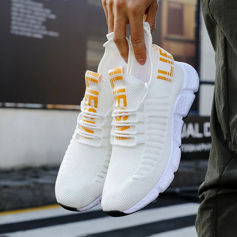 Zapatillas de tenis informales de malla para hombre, zapatos vulcanizados transpirables, suela suave, ligeros, al aire libre para senderismo, cómodos para correr, Verano