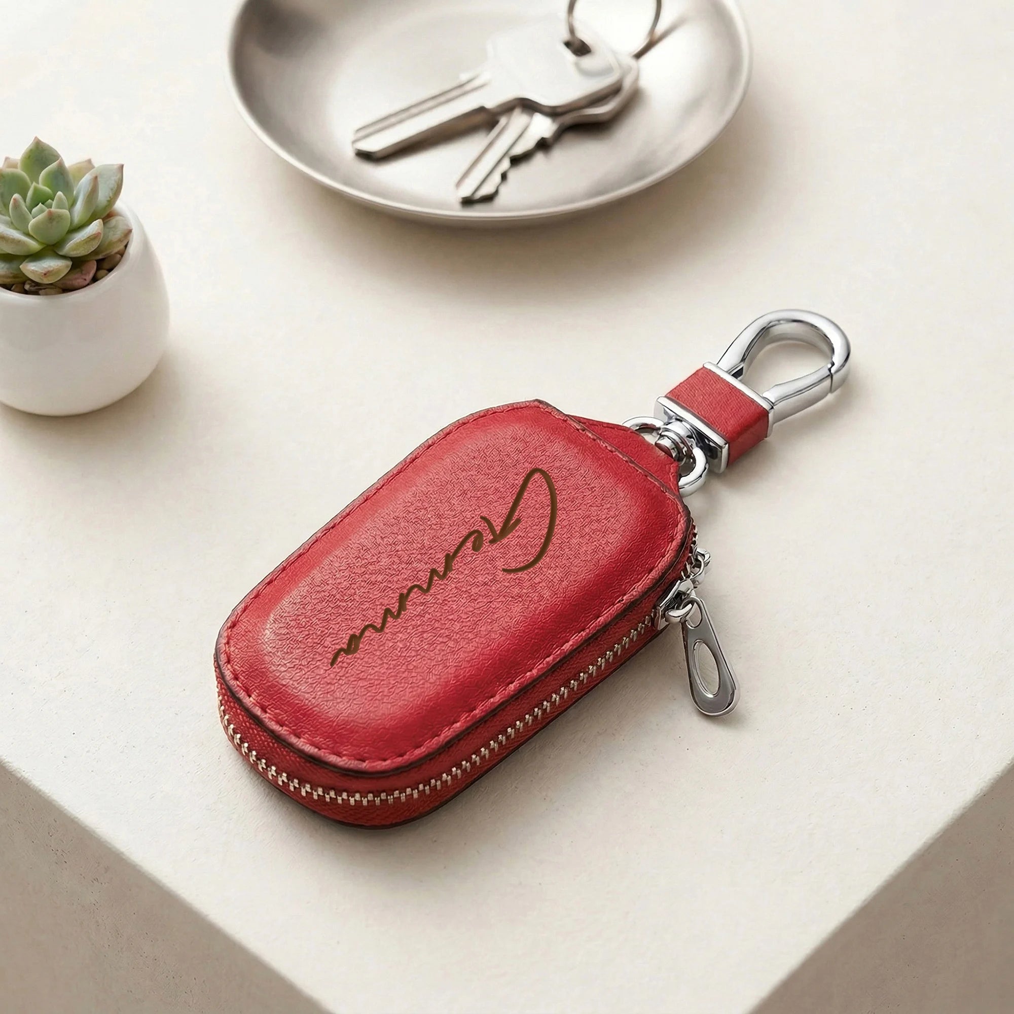 Estuche para Llaves Personalizado con Cremallera, Grabado Láser, Nombre Personalizado, Funda Creativa para Llavero con Cremallera, Cuero Sintético PU Resistente, Regalos