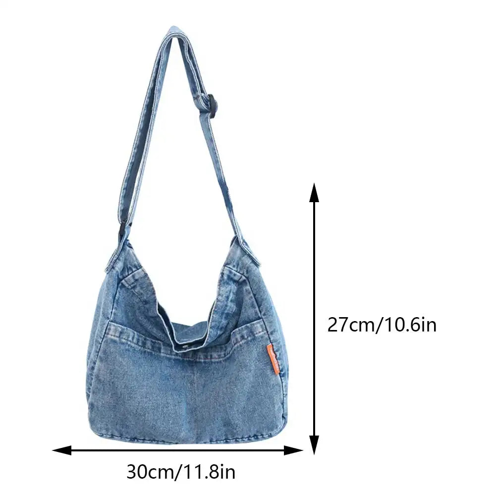 Bolso cruzado de mezclilla para mujer, bolso de hombro de gran capacidad, correa ajustable, bolso Vintage, bolsos de mensajero informales con múltiples bolsillos