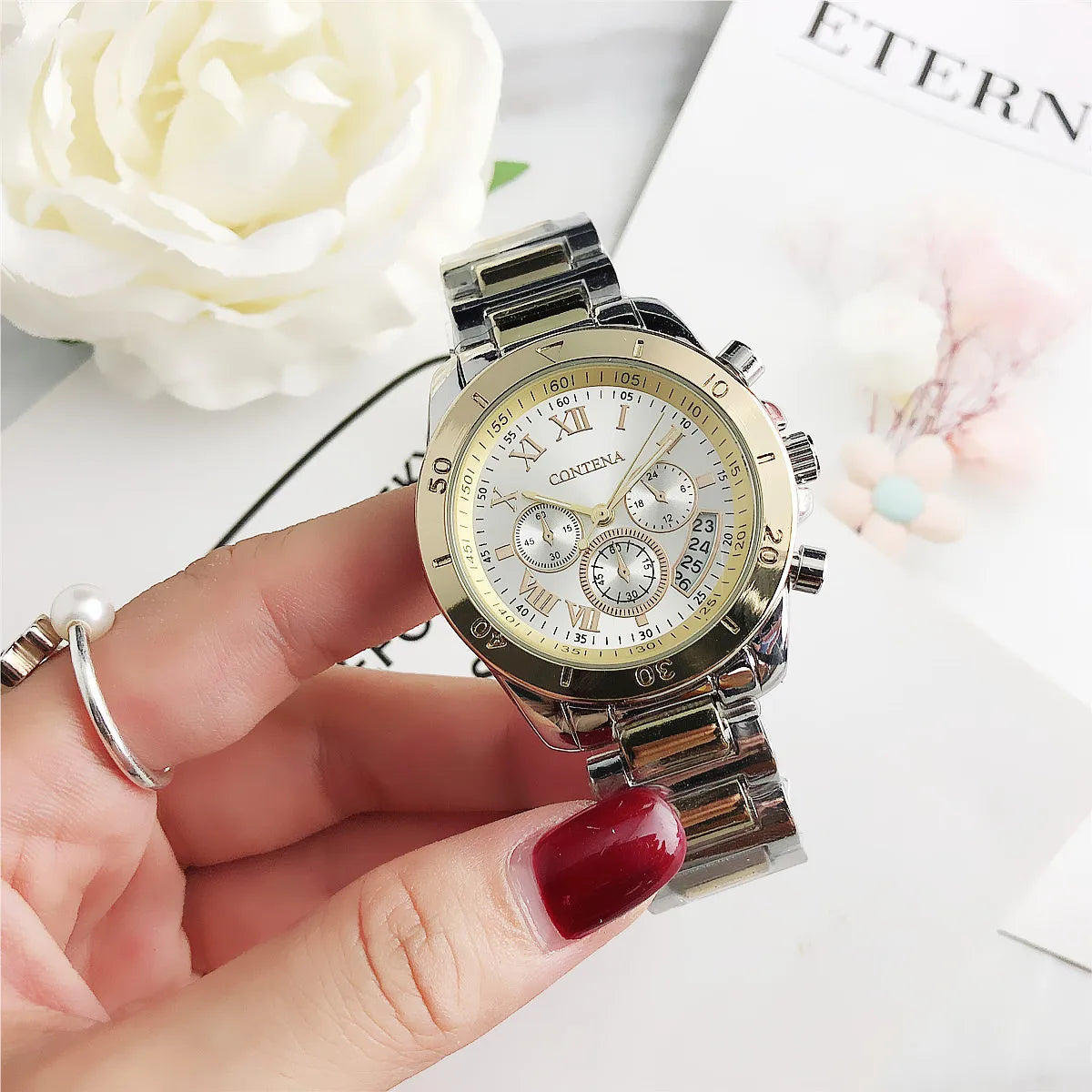 CONTENA, relojes de lujo de la mejor marca para Mujer, pulsera de acero creativa a la moda, relojes para Mujer, Reloj de cuarzo para Mujer, Reloj para Mujer