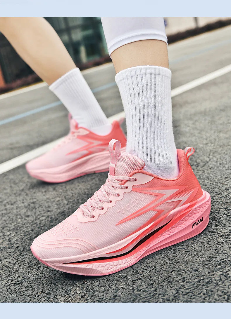 Zapatillas para correr especialidad maratón hombres deportes transpirables ligeros tablero de carbono mujeres cómodas zapatillas deportivas antideslizantes