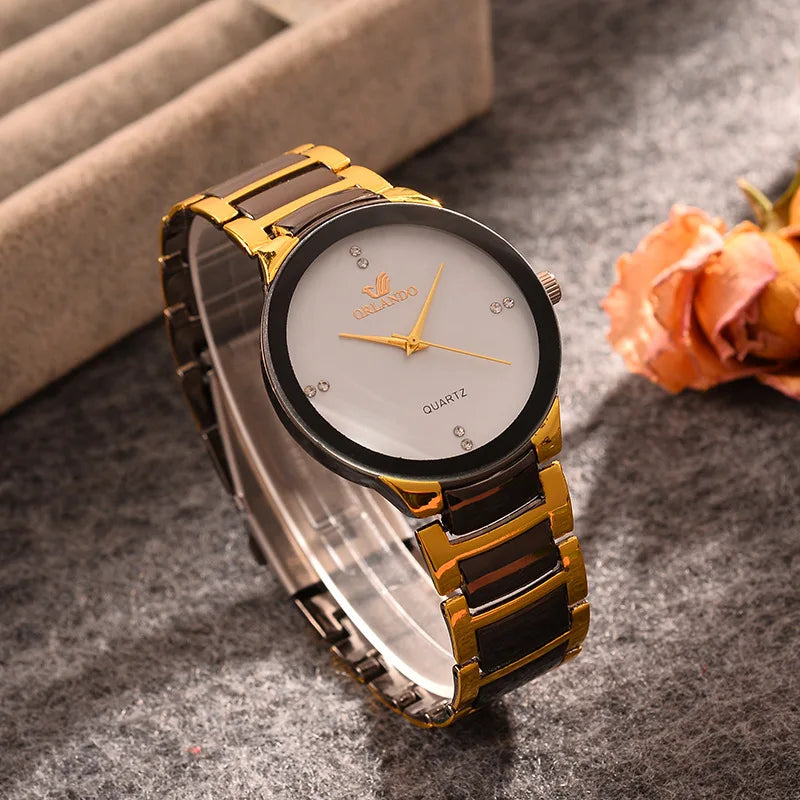 ORLANDO, relojes de lujo para hombre, recién llegado, reloj de pulsera de acero de cuarzo dorado y negro, reloj exquisito Masculino, reloj de moda