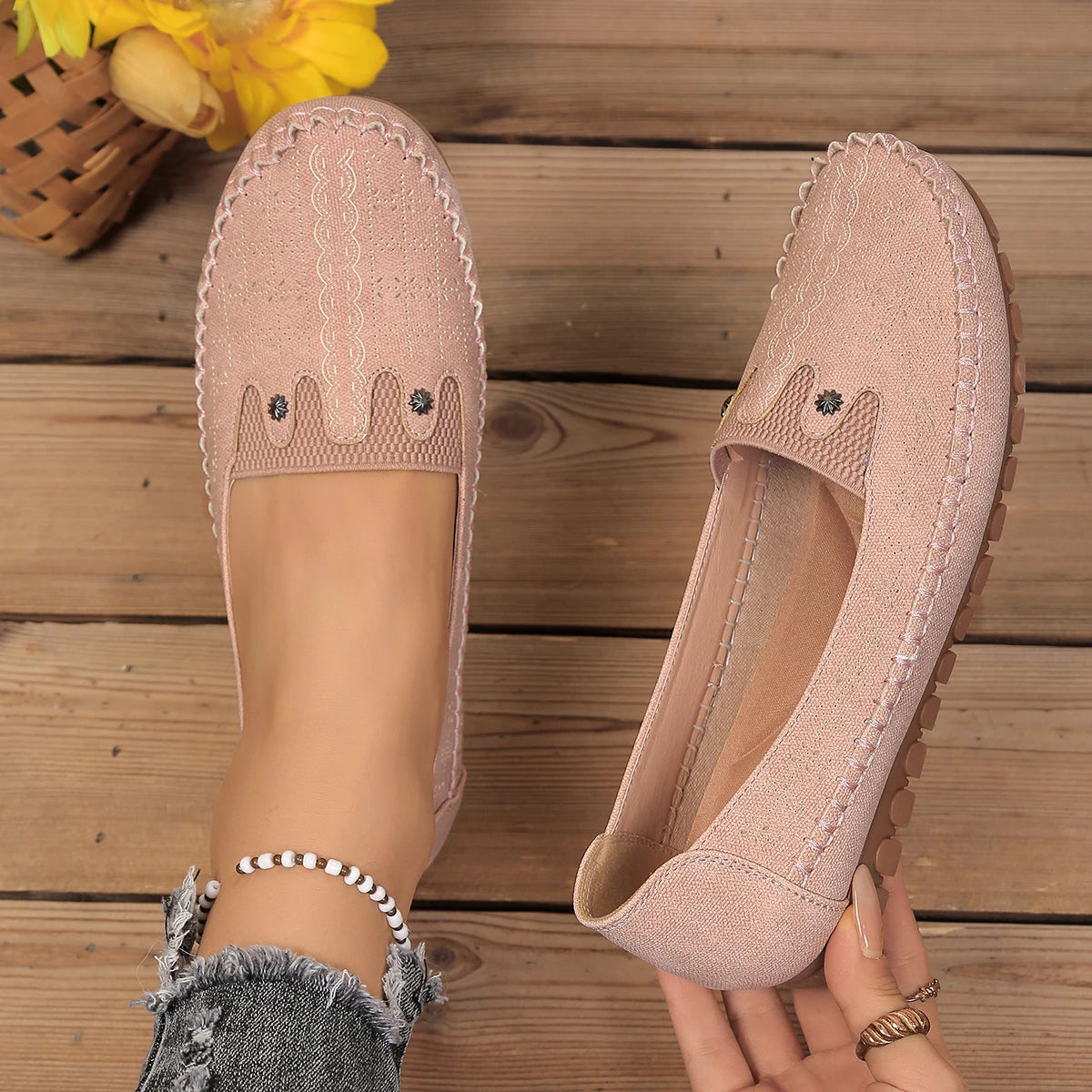 Goreyodoly, mocasines para mujer, diseño floral hueco, zapatos planos sin cordones, transpirables, ligeros, informales, para caminar, suaves y antideslizantes