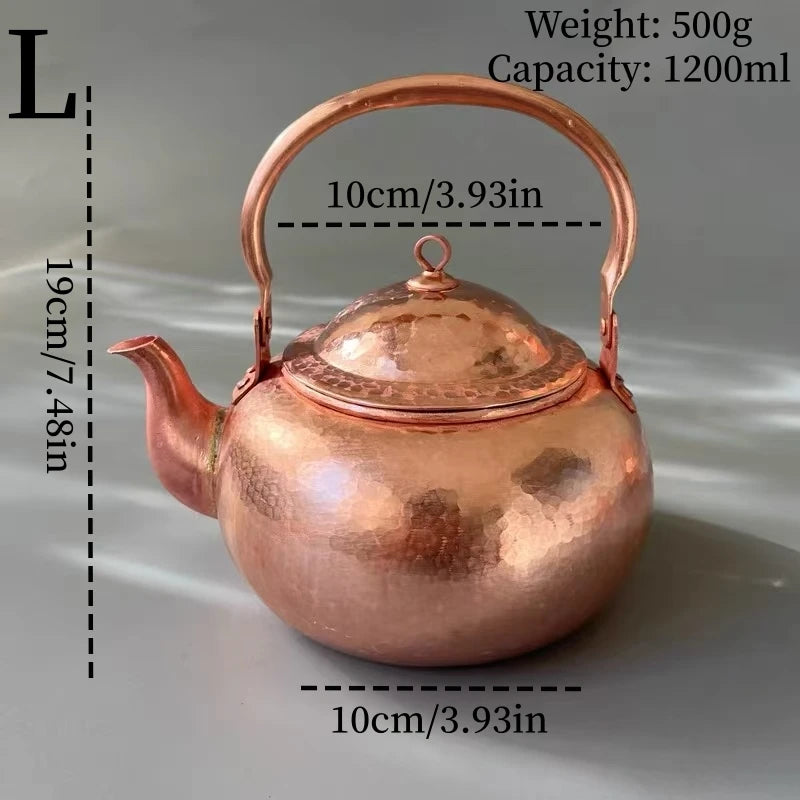 Cafetera de cobre Vintage, textura de martillo hecha a mano para acampar con tapa, hervidor portátil, tetera con filtro grueso resistente al calor