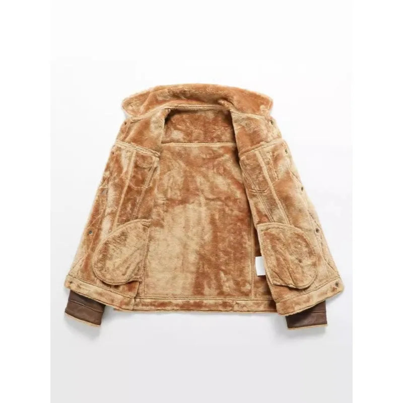 Nueva moda para hombre, chaquetas y abrigos integrados de cuero y piel con cremallera Diagonal, chaquetas de cuero cálidas de lana para hombre, chaquetas ajustadas