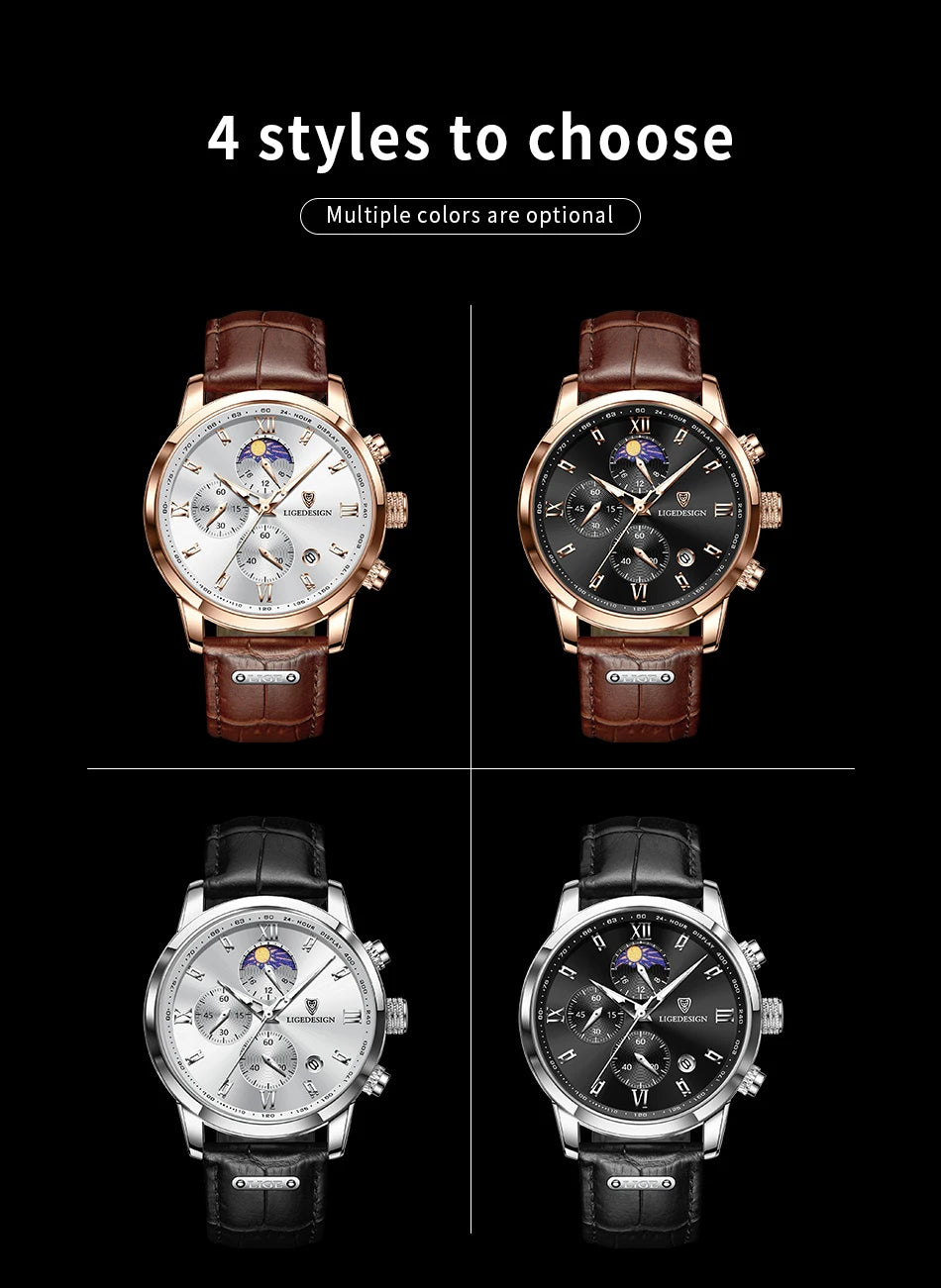 Nuevos relojes para hombre LIGE, marca superior, reloj de pulsera de lujo para hombre, reloj de cuarzo de cuero, reloj deportivo resistente al agua para hombre, reloj Masculino + caja